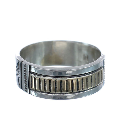 Native American Navajo Authentic Sterling Silver 14 Karat Gold Ring Size 9-3/4 JX124128